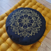 Embroidery Zafu Linen floor cushion with Buckwheat hulls /Organic Meditation cushion/ pillow seat/Meditation pillow for Yoga studio