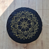 Embroidery Zafu Linen floor cushion with Buckwheat hulls /Organic Meditation cushion/ pillow seat/Meditation pillow for Yoga studio