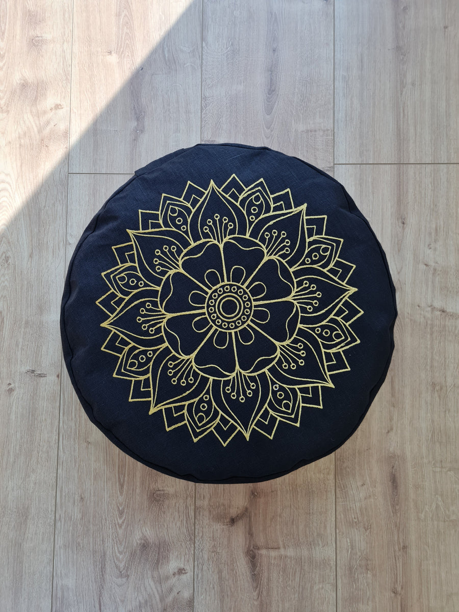 Embroidery Meditation Set Zafu & Zabuton with Buckwheat hulls Mandala Linen Floor cushions Meditation pillow pouf PillowSeat Yoga
