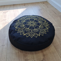 Embroidery Zafu Linen floor cushion with Buckwheat hulls /Organic Meditation cushion/ pillow seat/Meditation pillow for Yoga studio