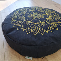 Embroidery Zafu Linen floor cushion with Buckwheat hulls /Organic Meditation cushion/ pillow seat/Meditation pillow for Yoga studio