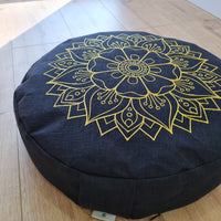 Embroidery Zafu Linen floor cushion with Buckwheat hulls /Organic Meditation cushion/ pillow seat/Meditation pillow for Yoga studio