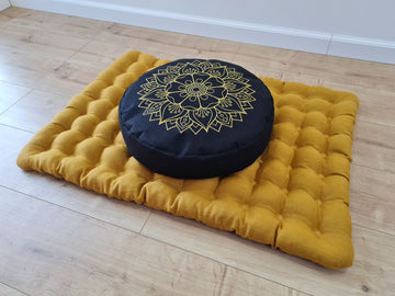 Embroidery Meditation Set Zafu & Zabuton with Buckwheat hulls Mandala Linen Floor cushions Meditation pillow pouf PillowSeat Yoga