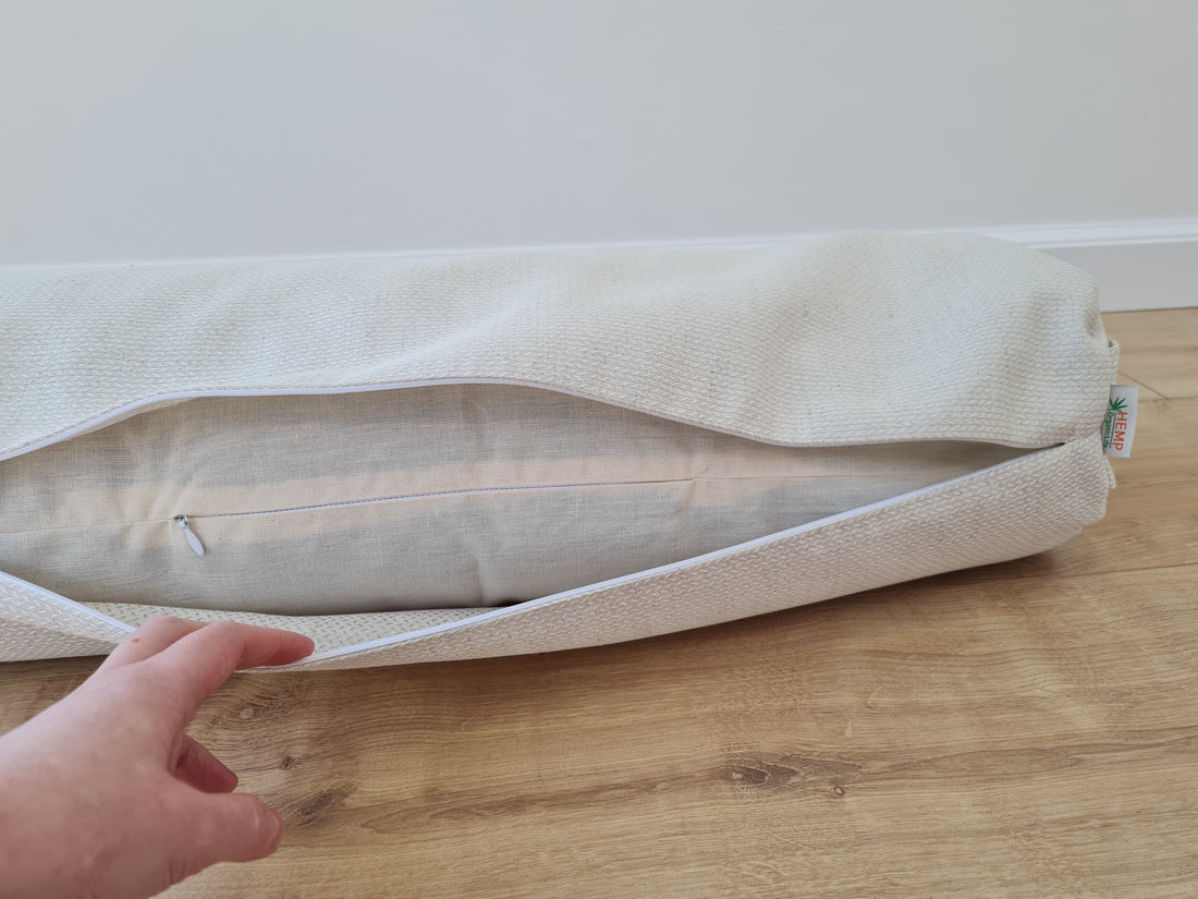 Hemp Bolster filled organic Buckwheat hulls yoga pillow Meditation pillow natural non dyed Linen / Hemp fabric