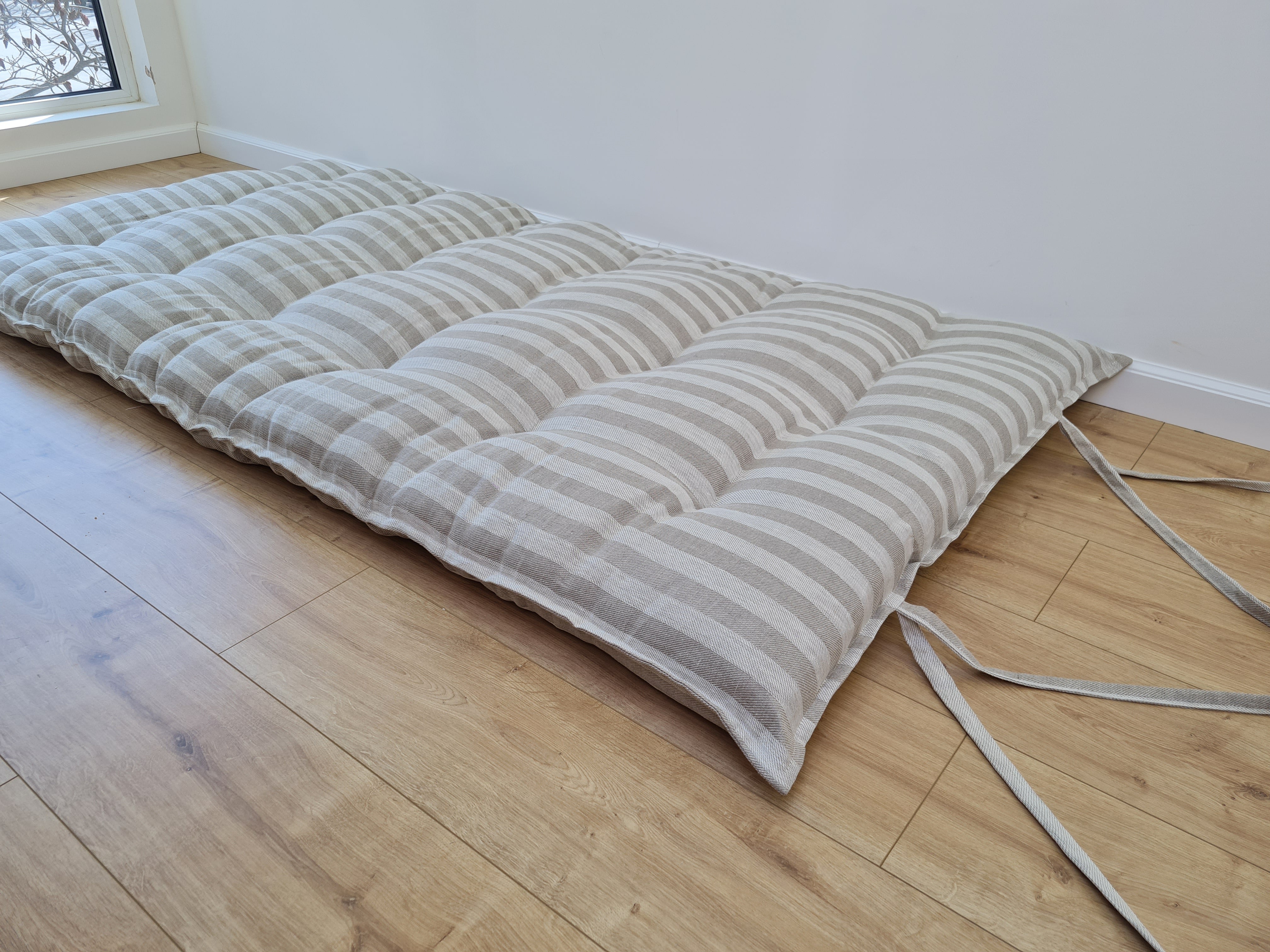 HEMP shikibuton mat Shiki futon 3” thick filled organic hemp fiber filler in natural linen fabric Custom Size Hand made