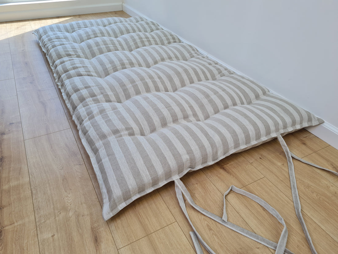 HEMP shikibuton mat Shiki futon 3” thick filled organic hemp fiber filler in natural linen fabric Custom Size Hand made