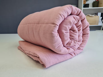 Winter Organic HEMP + FLAX blanket 400 g / m2 in natural coral pink linen fabric with filler created from organic Hemp fiber