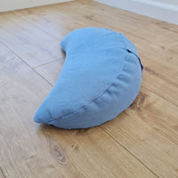 Linen meditation Cresсent cushion blue filled with buckwheat hulls
