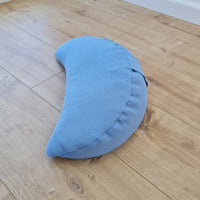 Linen meditation Cresсent cushion blue filled with buckwheat hulls