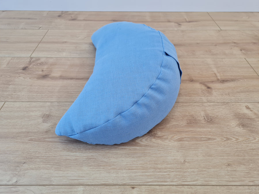 Linen meditation Cresсent cushion blue filled with buckwheat hulls