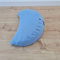 Linen meditation Cresсent cushion blue filled with buckwheat hulls