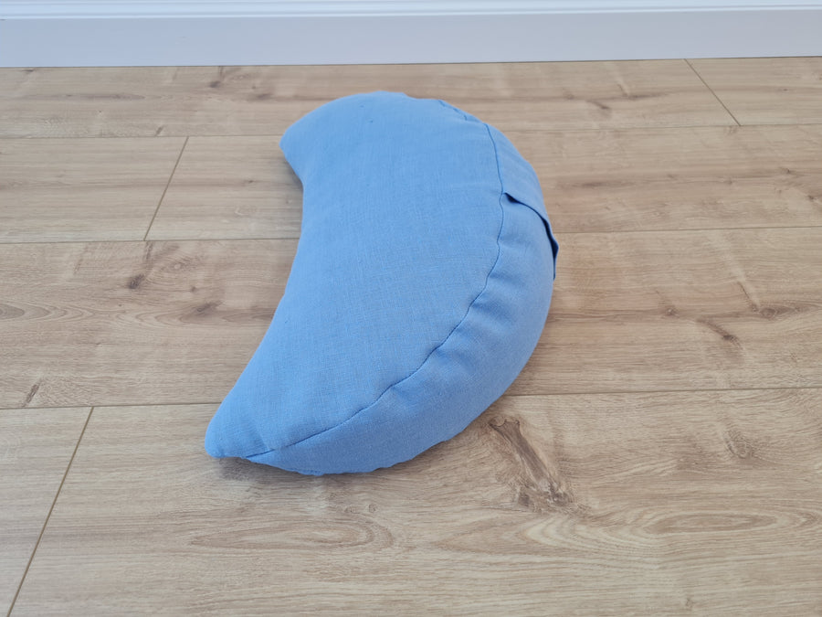 Linen meditation Cresсent cushion blue filled with buckwheat hulls