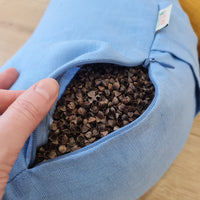 Linen meditation Cresсent cushion blue filled with buckwheat hulls