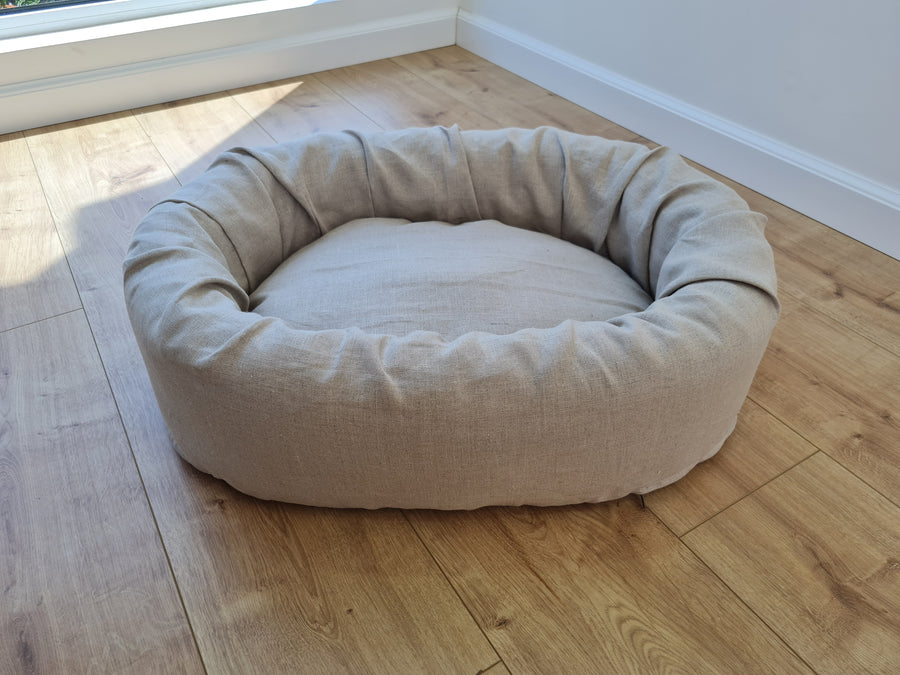 Unique Oval Hemp Linen Pet Bed Cot with Removable Washable Natural Non-dyed Linen Cover Filled Organic Hemp Fiber house eco-friendly Gift