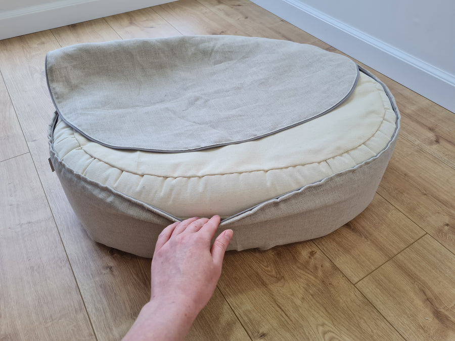 Unique Oval Hemp Linen Pet Bed Cot with Removable Washable Natural Non-dyed Linen Cover Filled Organic Hemp Fiber house eco-friendly Gift