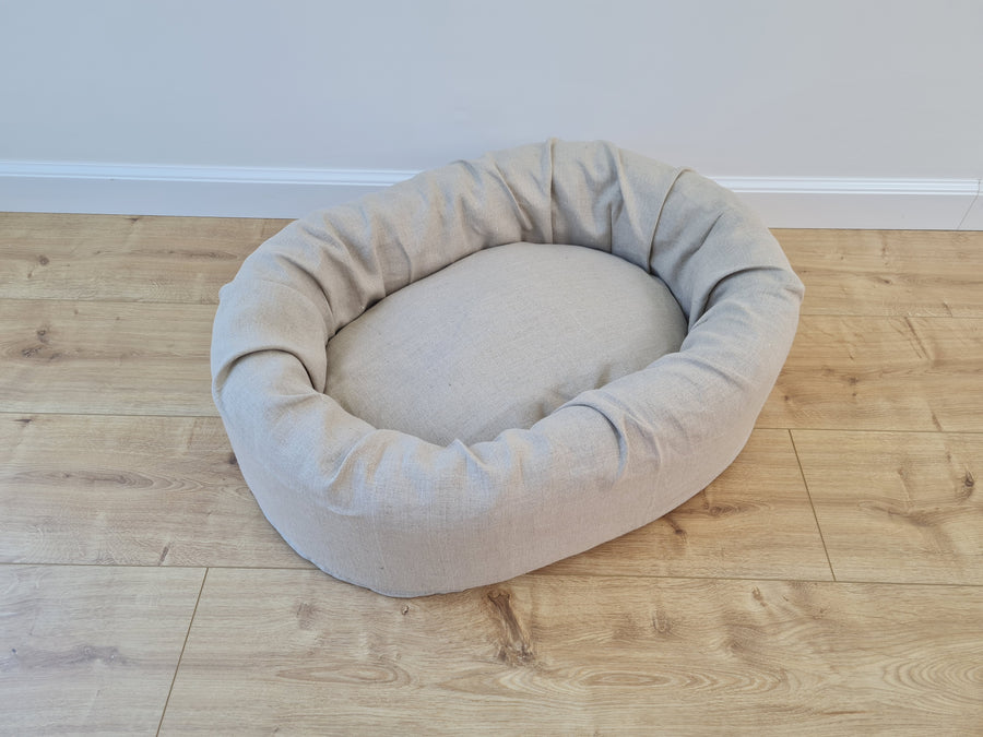 Unique Oval Hemp Linen Pet Bed Cot with Removable Washable Natural Non-dyed Linen Cover Filled Organic Hemp Fiber house eco-friendly Gift