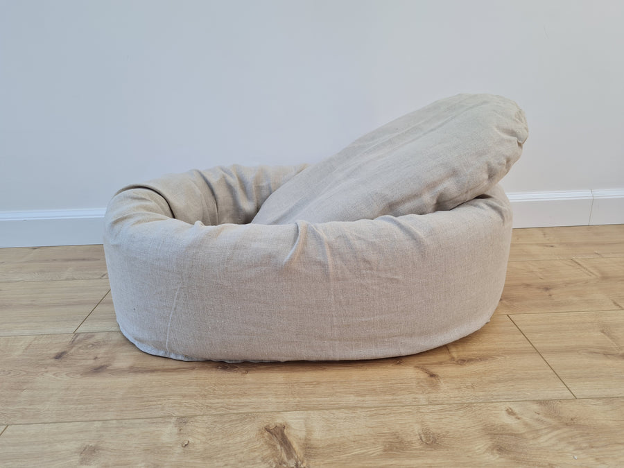 Unique Oval Hemp Linen Pet Bed Cot with Removable Washable Natural Non-dyed Linen Cover Filled Organic Hemp Fiber house eco-friendly Gift