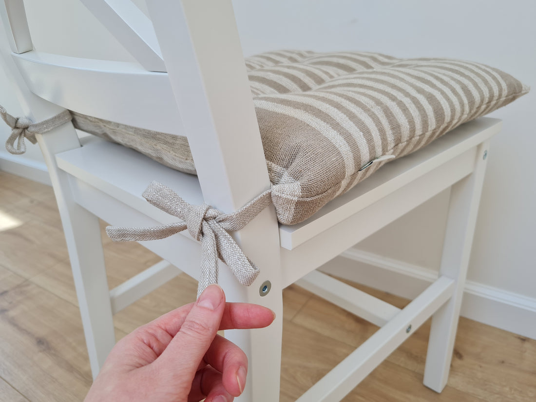 Hemp Linen seat cushion for chair with ties filled organic hemp fiber in natural linen fabric Chair Cushion Pillow seat