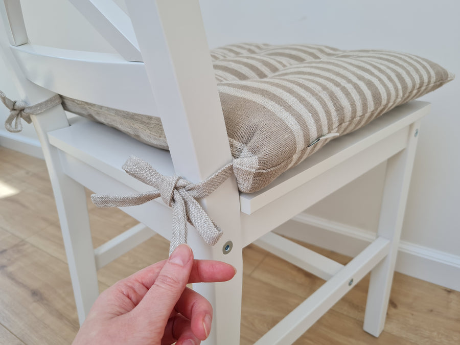 Hemp Linen seat cushion for chair with ties filled organic hemp fiber in natural linen fabric Chair Cushion Pillow seat