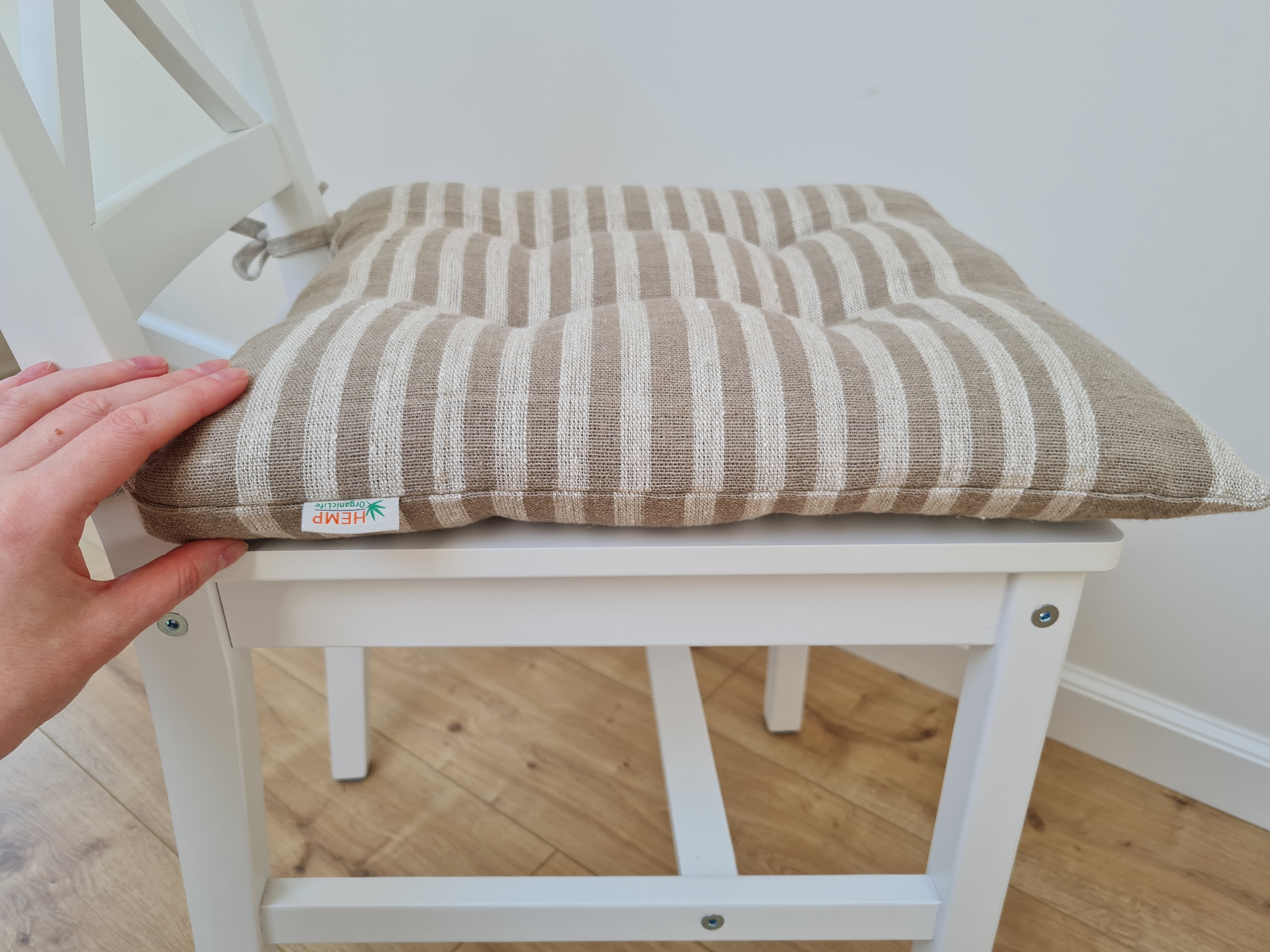 Hemp Linen seat cushion for chair with ties filled organic hemp fiber in natural linen fabric Chair Cushion Pillow seat