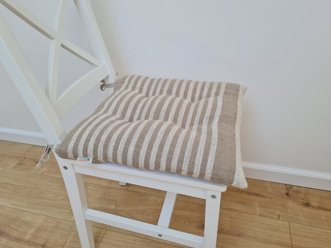 Hemp Linen seat cushion for chair with ties filled organic hemp fiber in natural linen fabric Chair Cushion Pillow seat
