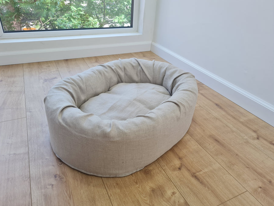 Unique Oval Hemp Linen Pet Bed Cot with Removable Washable Natural Non-dyed Linen Cover Filled Organic Hemp Fiber house eco-friendly Gift