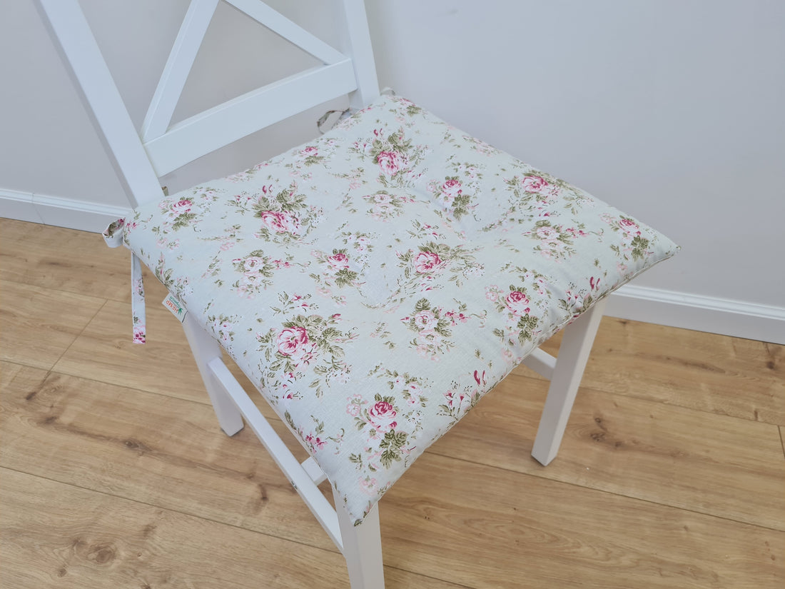 Hemp Chair Seat Cushion filled organic Hemp Fiber in Roses on Mint natural cotton fabric Custom Size, Pillow