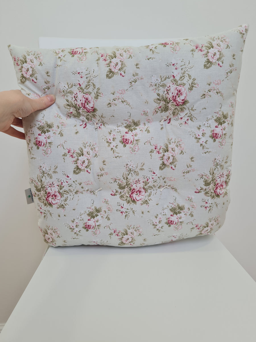 Hemp Chair Seat Cushion filled organic Hemp Fiber in Roses on Mint natural cotton fabric Custom Size, Pillow