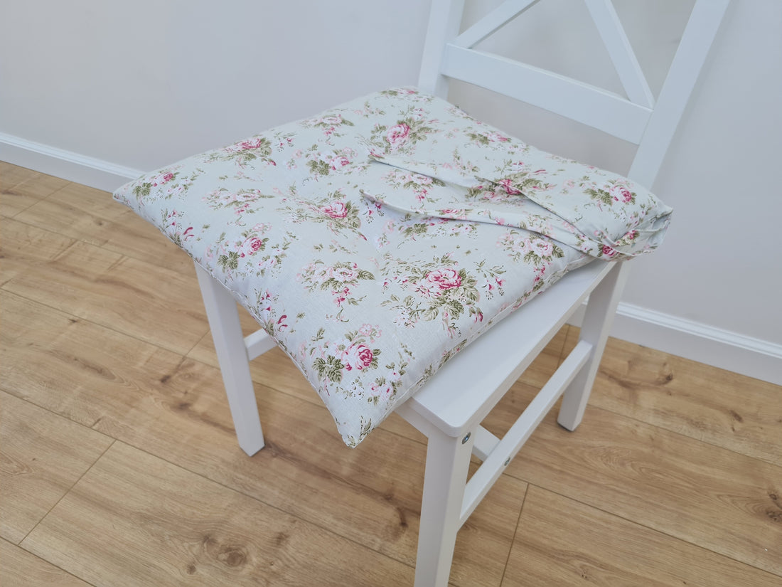 Hemp Chair Seat Cushion filled organic Hemp Fiber in Roses on Mint natural cotton fabric Custom Size, Pillow