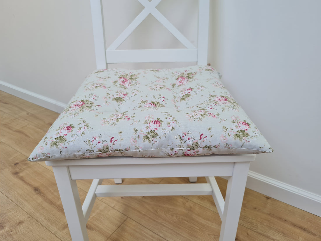 Hemp Chair Seat Cushion filled organic Hemp Fiber in Roses on Mint natural cotton fabric Custom Size, Pillow