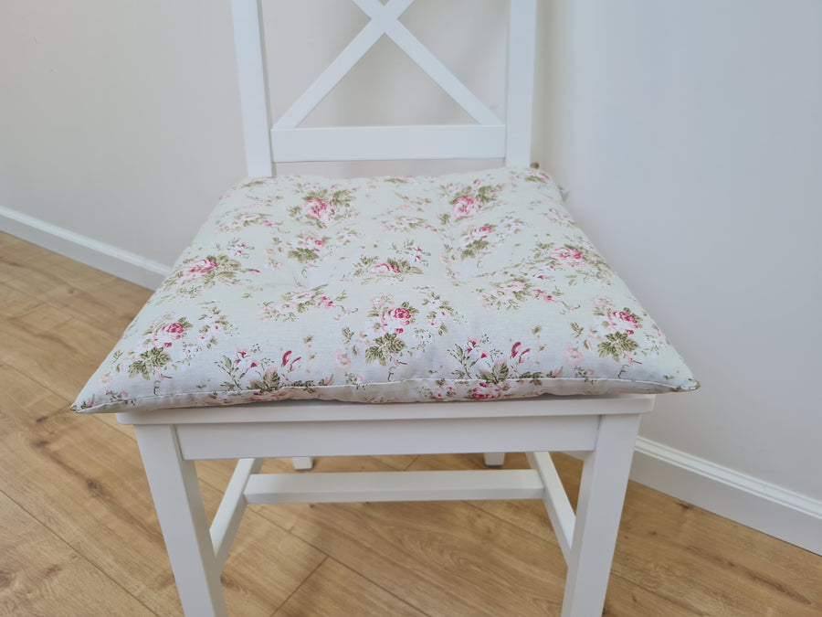 Hemp Chair Seat Cushion filled organic Hemp Fiber in Roses on Mint natural cotton fabric Custom Size, Pillow