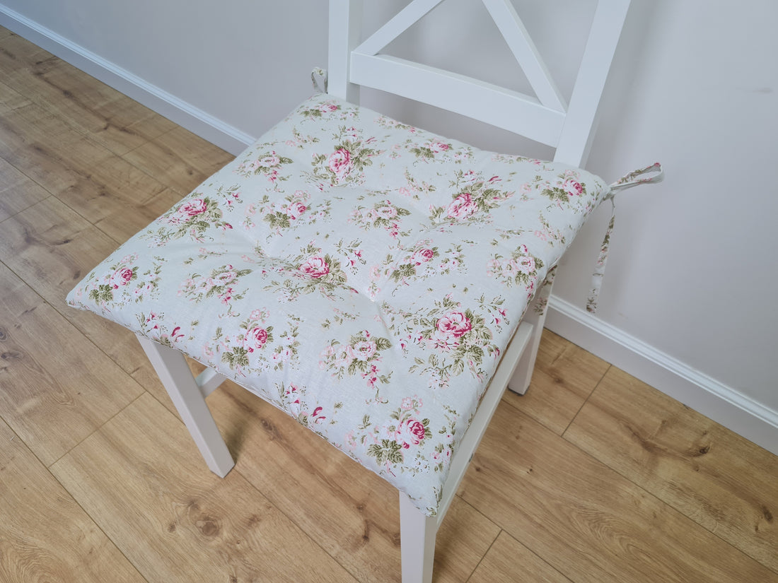 Hemp Chair Seat Cushion filled organic Hemp Fiber in Roses on Mint natural cotton fabric Custom Size, Pillow