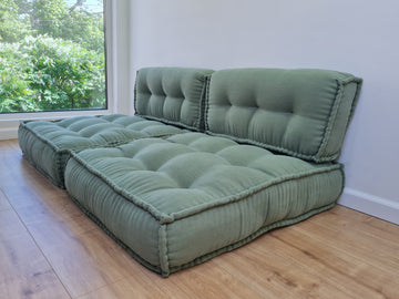 Unique Set of Hemp floor cushions: two 35"x28"x7.8"(90x72x20 cm), plus two back cushions of 28"x12.5"x7.8"(72x32x20) organic hemp filling