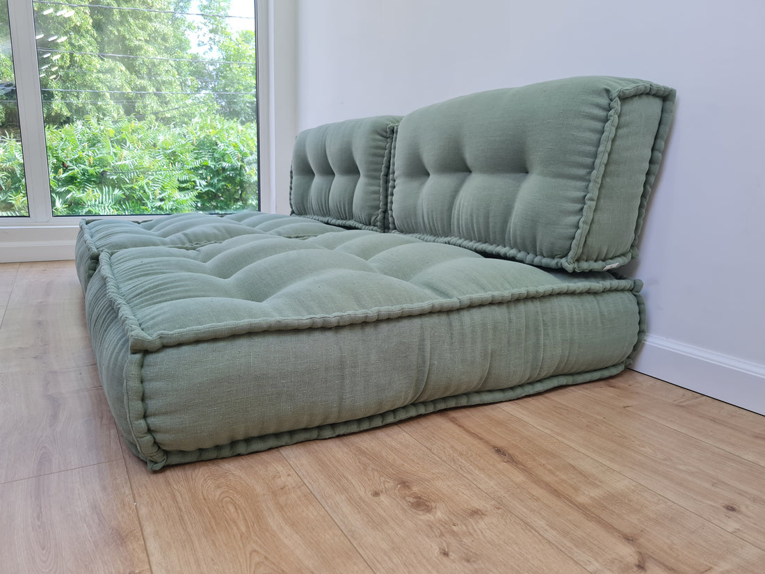 Unique Set of Hemp floor cushions: two 35"x28"x7.8"(90x72x20 cm), plus two back cushions of 28"x12.5"x7.8"(72x32x20) organic hemp filling