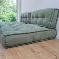 Unique Set of Hemp floor cushions: two 35"x28"x7.8"(90x72x20 cm), plus two back cushions of 28"x12.5"x7.8"(72x32x20) organic hemp filling