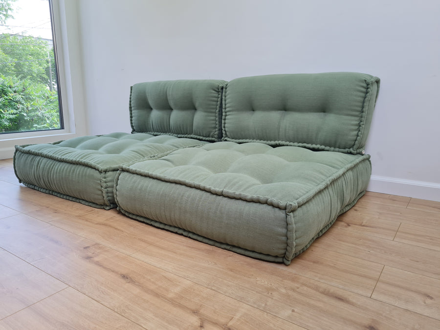 Unique Set of Hemp floor cushions: two 35"x28"x7.8"(90x72x20 cm), plus two back cushions of 28"x12.5"x7.8"(72x32x20) organic hemp filling