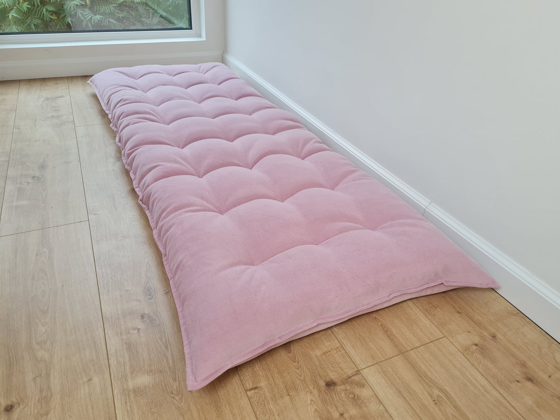 Organic HEMP Floor cushion reading nook pillow Organic Hemp fiber filling in soft pink cotton velvet fabric custom made
