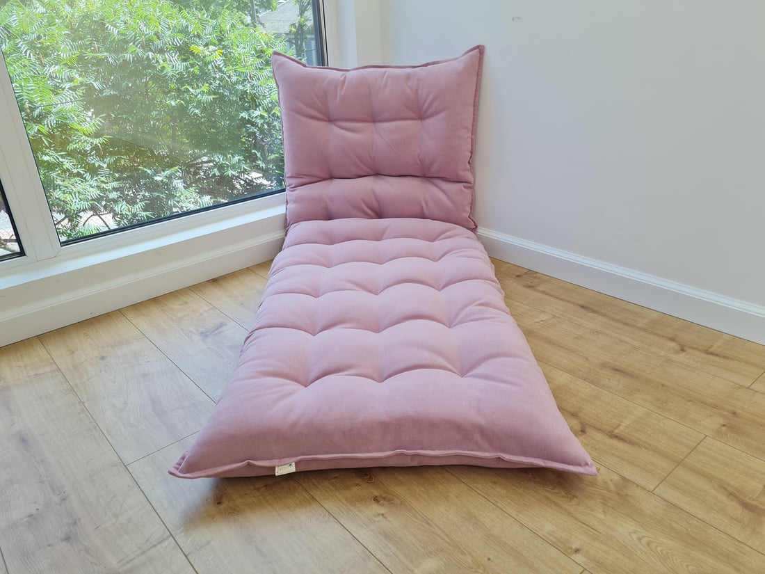 Organic HEMP Floor cushion reading nook pillow Organic Hemp fiber filling in soft pink cotton velvet fabric custom made