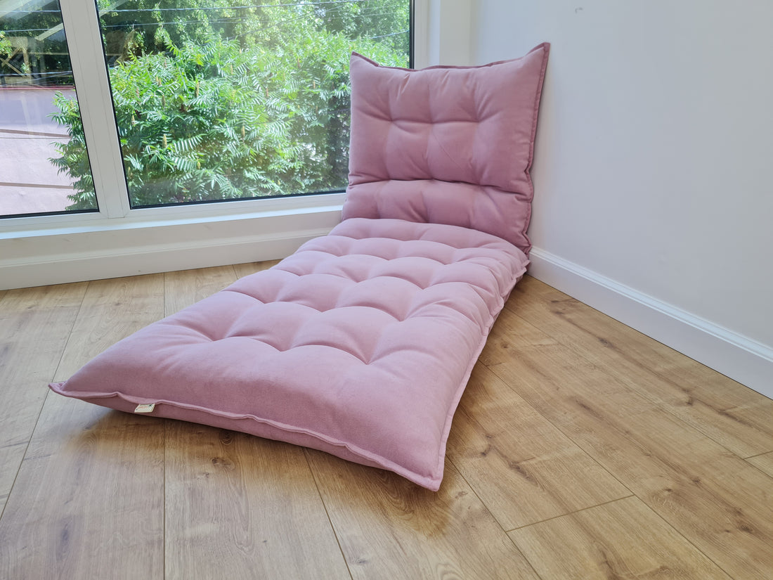 Organic HEMP Floor cushion reading nook pillow Organic Hemp fiber filling in soft pink cotton velvet fabric custom made