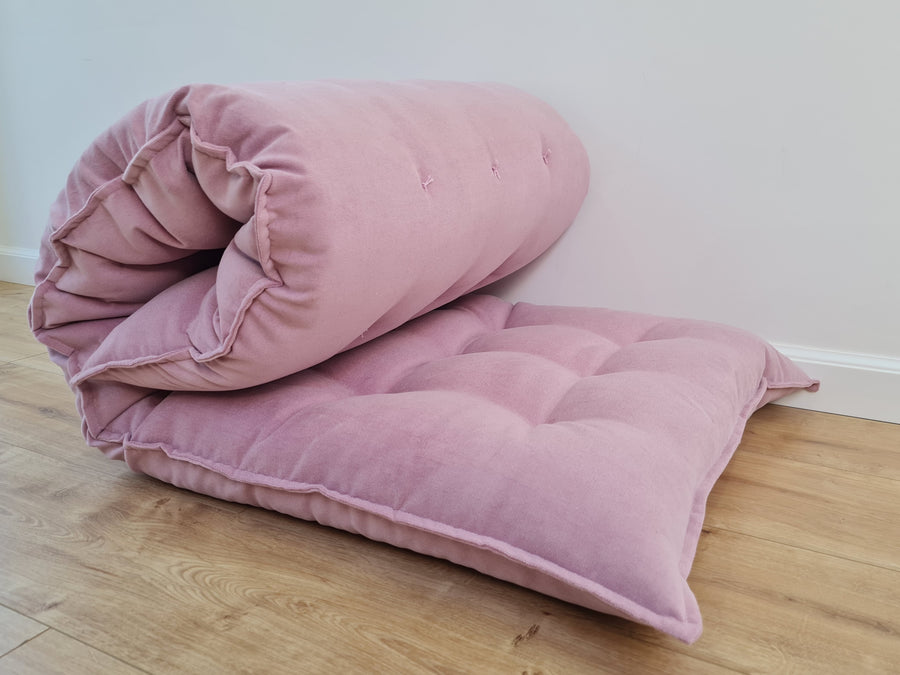 Organic HEMP Floor cushion reading nook pillow Organic Hemp fiber filling in soft pink cotton velvet fabric custom made