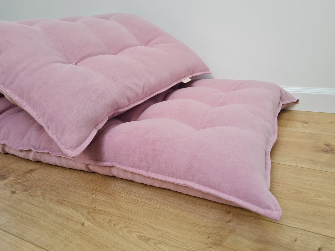 Organic HEMP Floor cushion reading nook pillow Organic Hemp fiber filling in soft pink cotton velvet fabric custom made