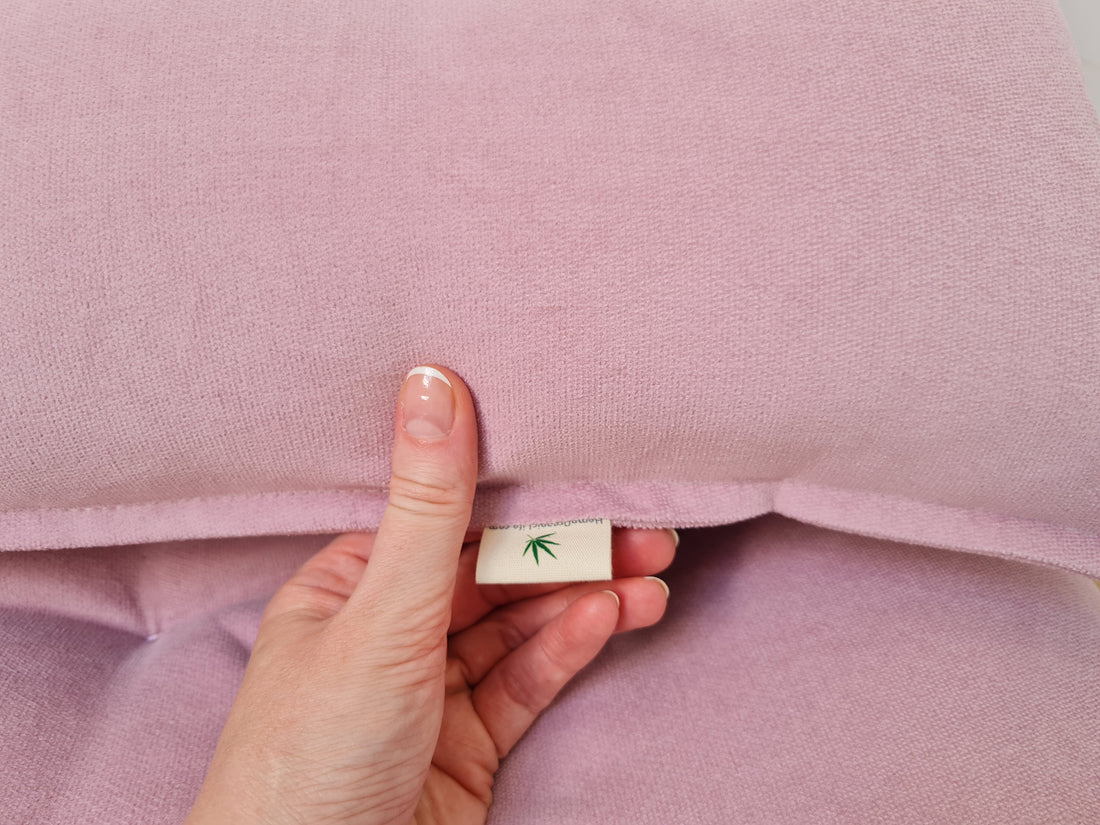 Organic HEMP Floor cushion reading nook pillow Organic Hemp fiber filling in soft pink cotton velvet fabric custom made