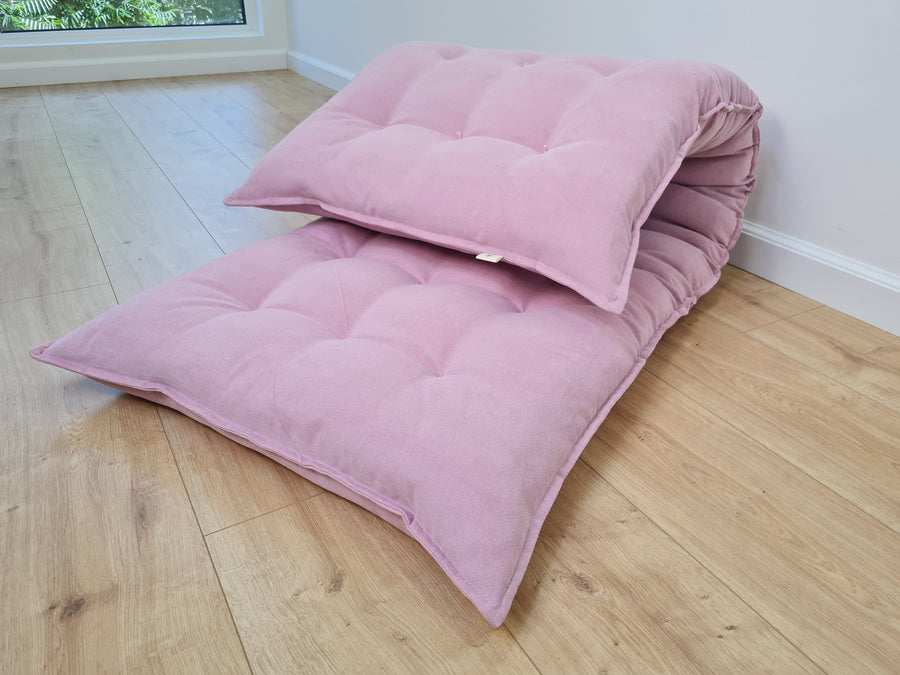 Organic HEMP Floor cushion reading nook pillow Organic Hemp fiber filling in soft pink cotton velvet fabric custom made