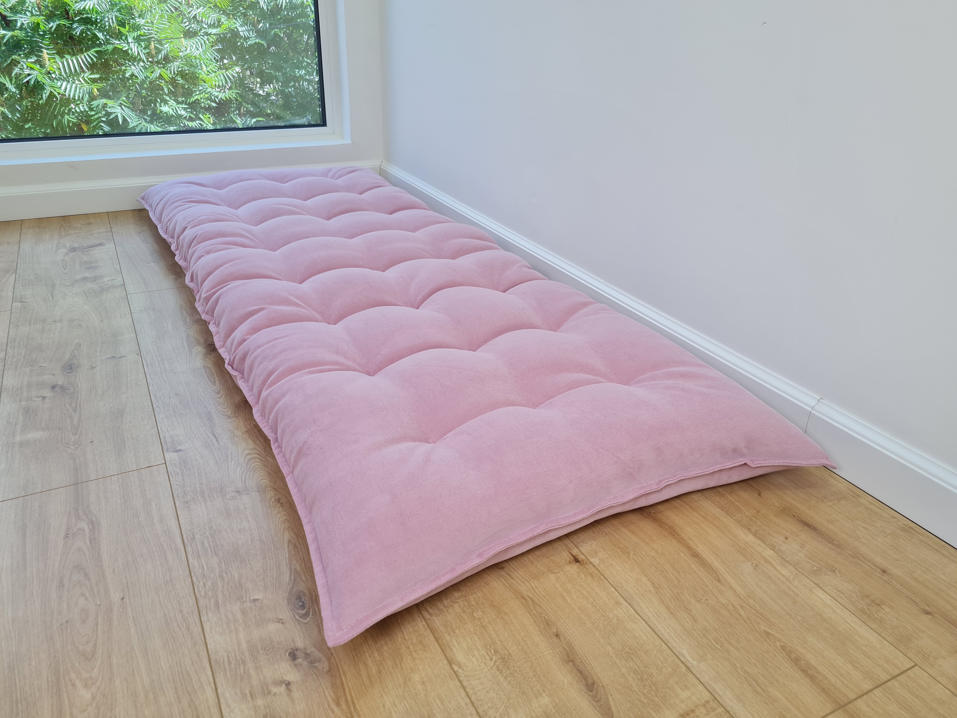 Organic HEMP Floor cushion reading nook pillow Organic Hemp fiber filling in soft pink cotton velvet fabric custom made