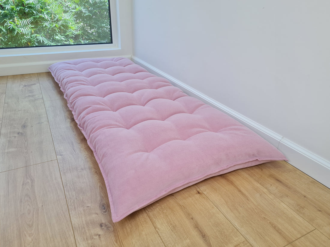 Organic HEMP Floor cushion reading nook pillow Organic Hemp fiber filling in soft pink cotton velvet fabric custom made