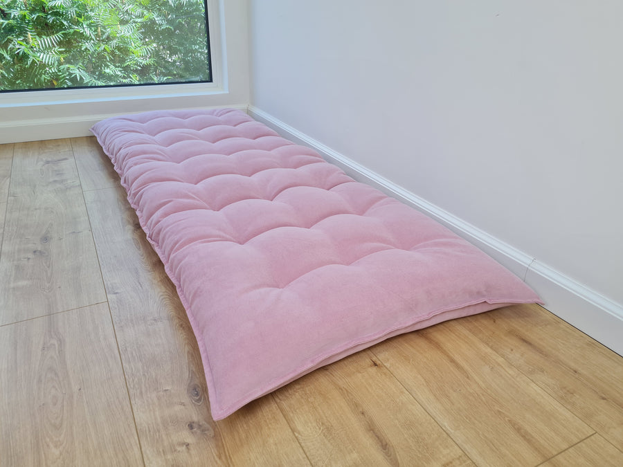 Organic HEMP Floor cushion reading nook pillow Organic Hemp fiber filling in soft pink cotton velvet fabric custom made