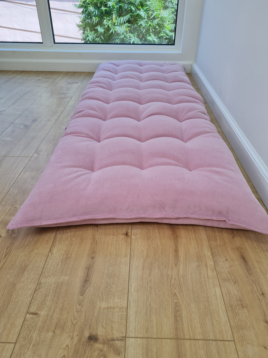 Organic HEMP Floor cushion reading nook pillow Organic Hemp fiber filling in soft pink cotton velvet fabric custom made