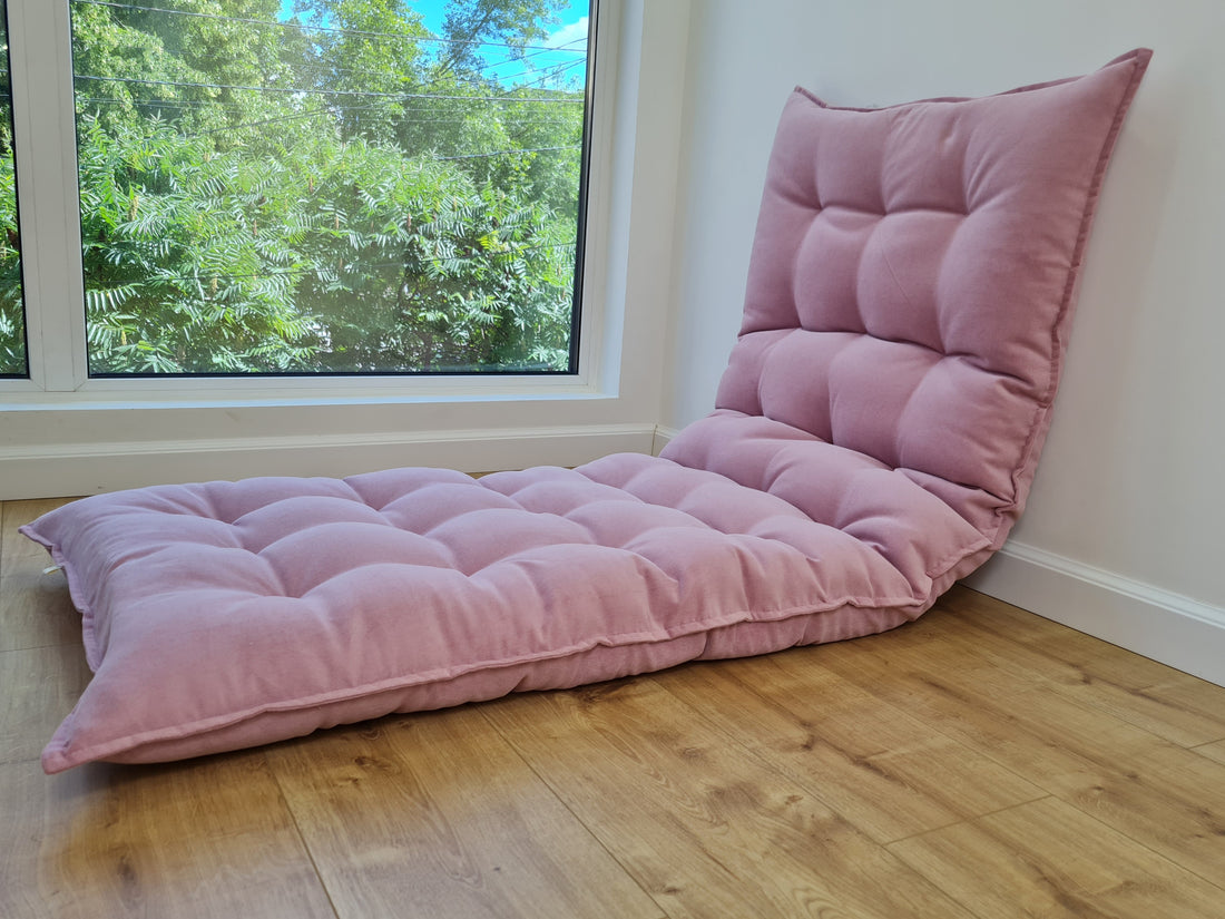 Organic HEMP Floor cushion reading nook pillow Organic Hemp fiber filling in soft pink cotton velvet fabric custom made