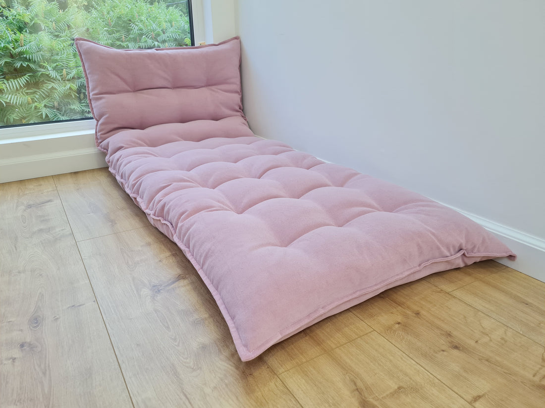 Organic HEMP Floor cushion reading nook pillow Organic Hemp fiber filling in soft pink cotton velvet fabric custom made