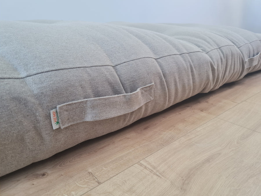HEMP shikibuton 6” thick mat Shiki futon filled organic hemp fiber filler in natural undyed linen fabric Custom Size Hand made